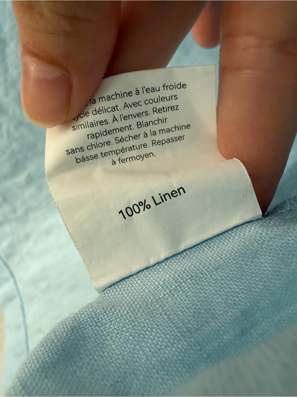 100% Linen Lintico Light Blue Women's  V-Neck Top - Picture 6 of 7